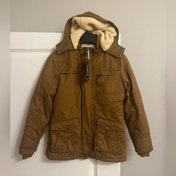 NWT Wenven Winter Cotton Thicken Sherpa Lined Hooded Work Jacket in Brown Size M - Picture 2 of 16